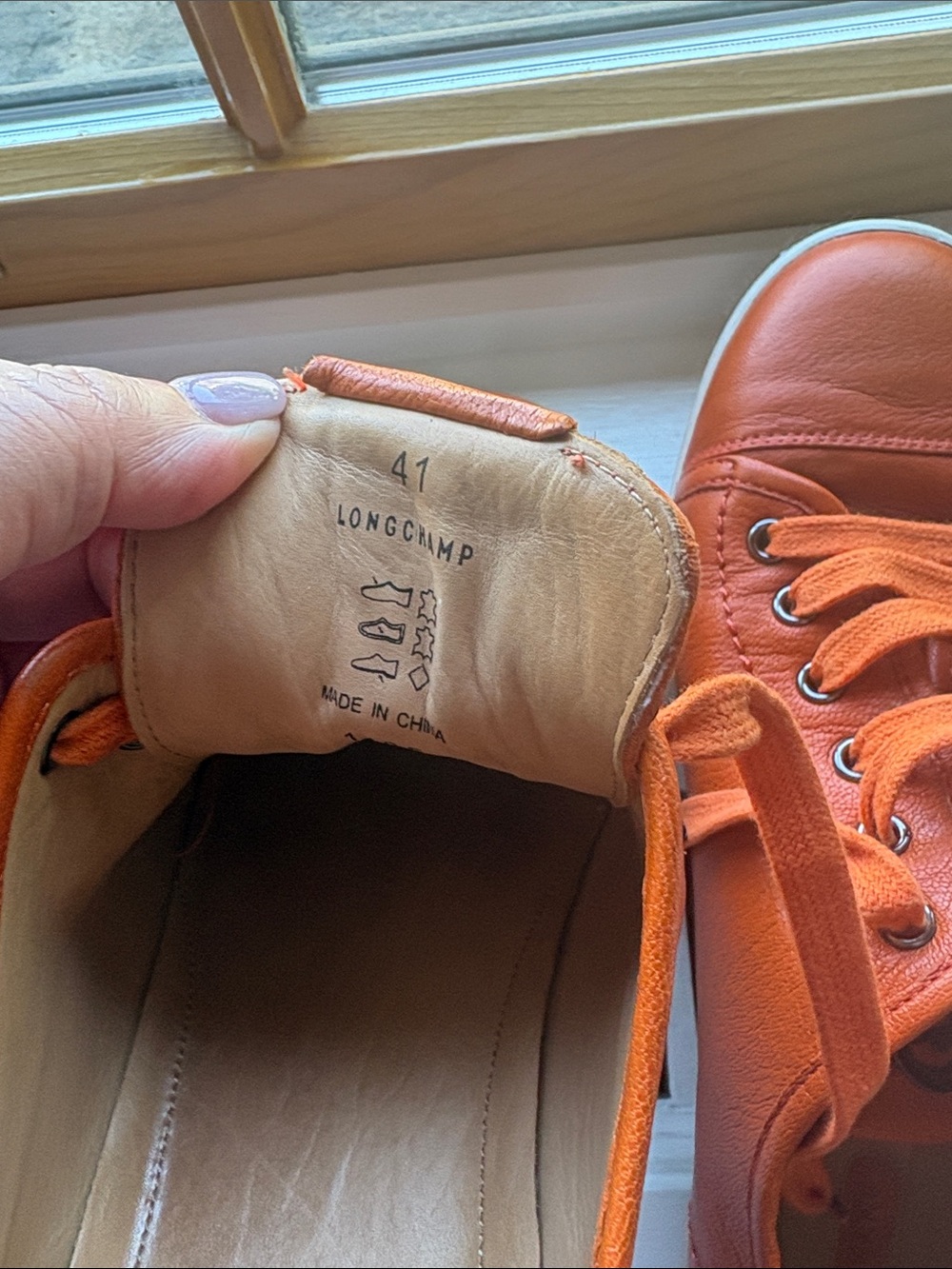 Longchamp Orange Leather Low-Top Court Shoe - Picture 8 of 12